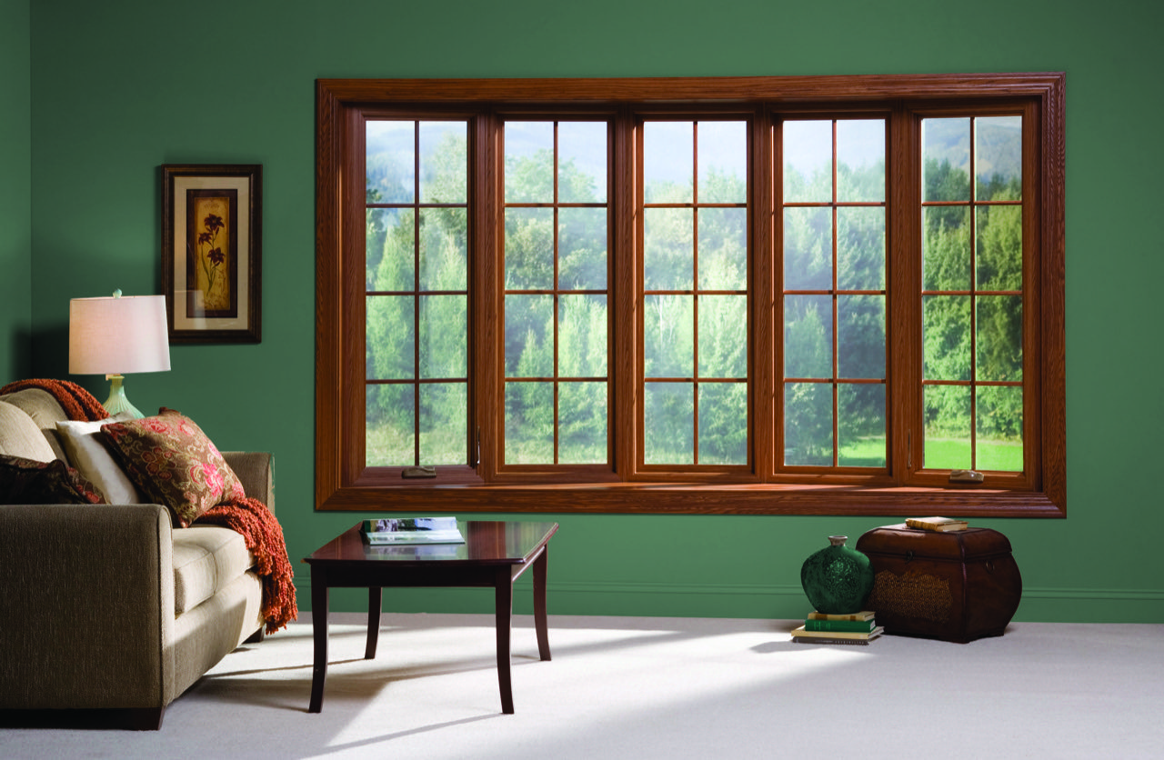 wood grain bow window